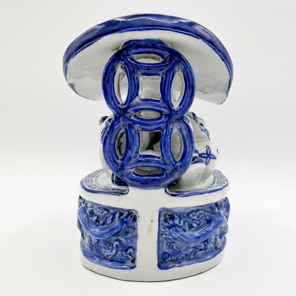 Antique Chinese Neck Pillow Blue and White Chinoiserie Dragon Boat Porcelain - Picture 9 of 13